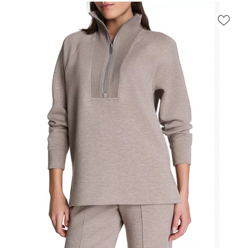Spanx AirEssentials Half Zip Pullover Taupe Heather XS Sweatshirt Funnel Neck